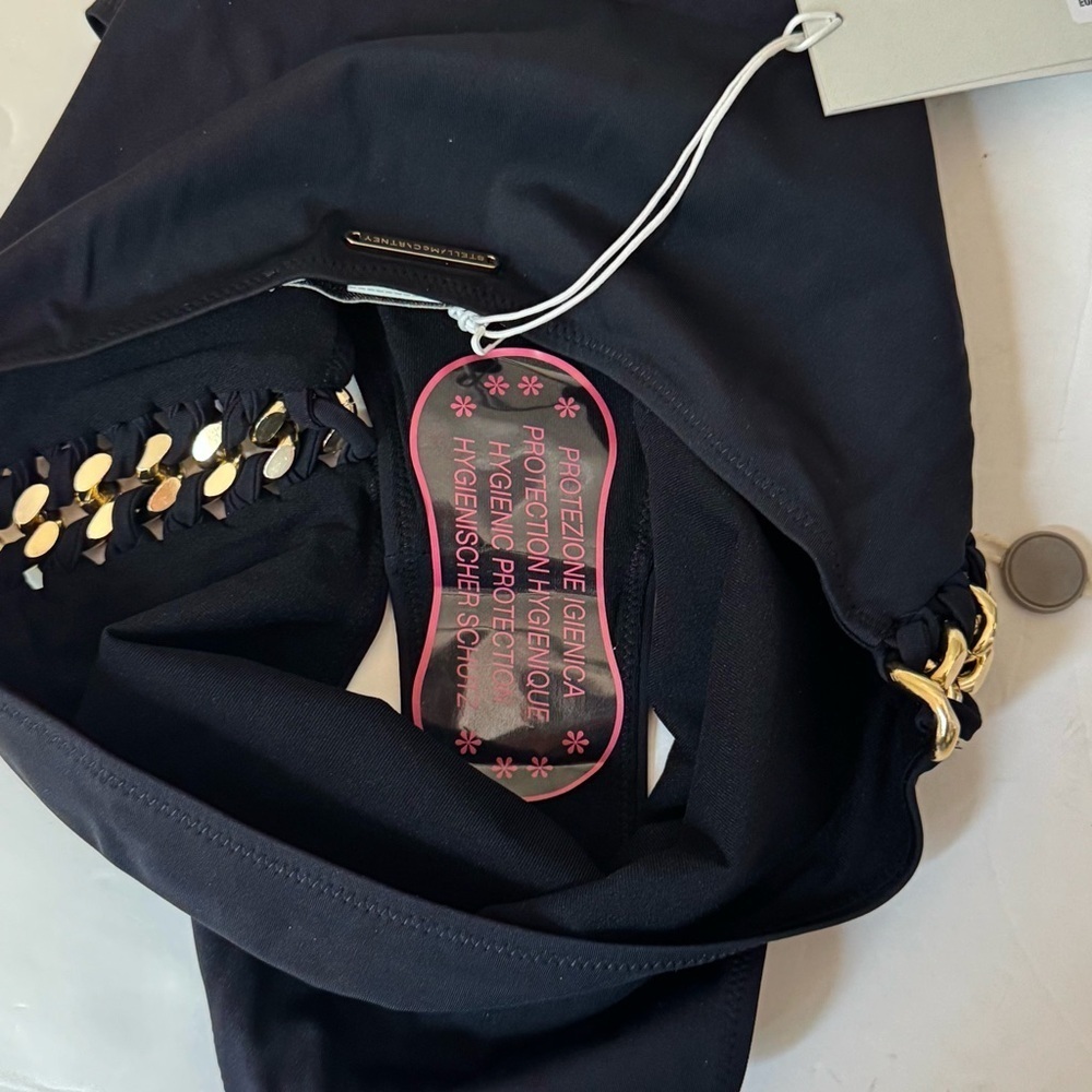 NWT STELLA MCCARTNEY Swim Falabella Chain Detail Bikini Bottom Black Size S - Picture 10 of 16